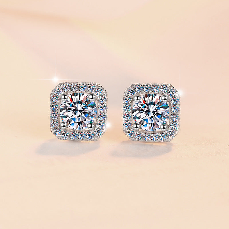 Screw Earrings s925Sterling Silver Earrings Square Classic Women's Light Luxury Fashion High-end Moissanite