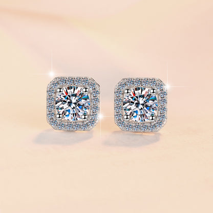Screw Earrings s925Sterling Silver Earrings Square Classic Women's Light Luxury Fashion High-end Moissanite