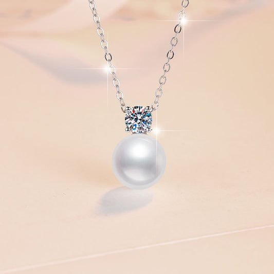 Summer New Freshwater Pearl Simple Korean Version Moissanite Collarbone Chain Factory Source S925 Sterling Silver Necklace Wholesale