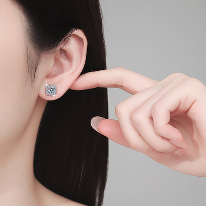 Screw Earrings s925Sterling Silver Earrings Square Classic Women's Light Luxury Fashion High-end Moissanite