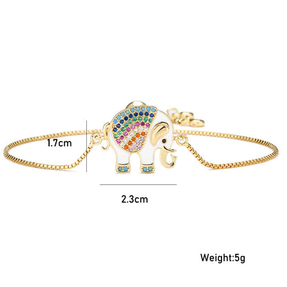 Oil-Drip Zircon Elephant Ornament Gold Bracelet Adjustable Pull Chain