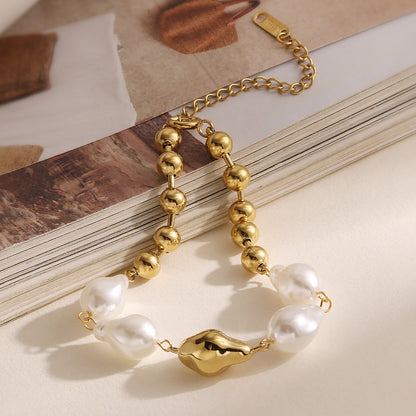Unique Irregular Pearl Stainless Steel Bracelet for Women INS Niche Retro Versatile Jewelry