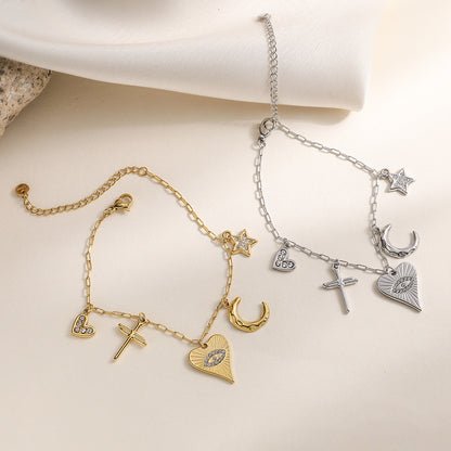 Vintage 18K Gold Plated Devil's Eye Pendant Bracelet for Women, Unique Stainless Steel Jewelry