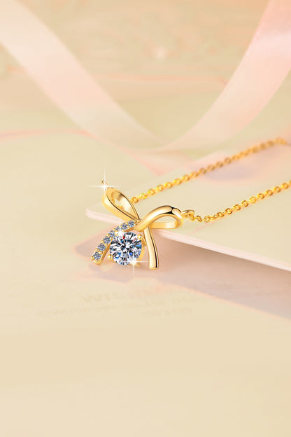 S925 Sterling Silver Necklace for Women with Bowknot Chain, High-end Fashion Jewelry Manufacturer, Moissanite Pendant Wholesale Cross-border