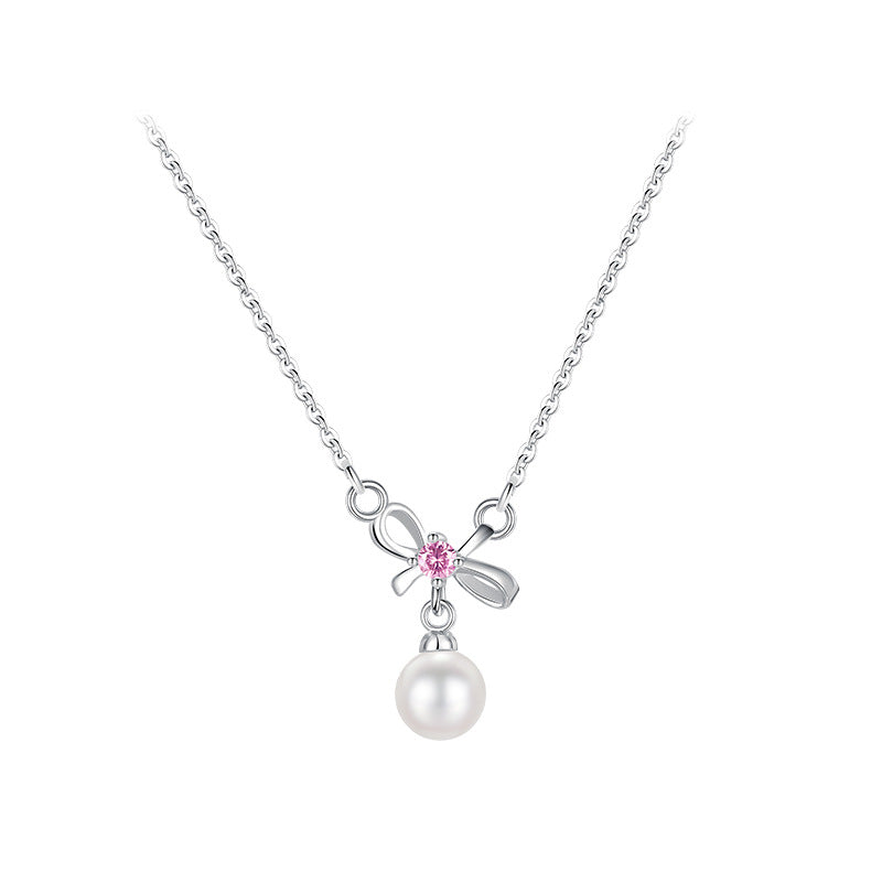 Pearl Bow Necklace for Women Fashionable Chain