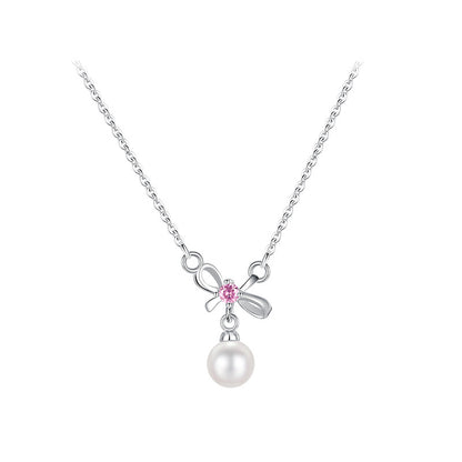 Pearl Bow Necklace for Women Fashionable Chain