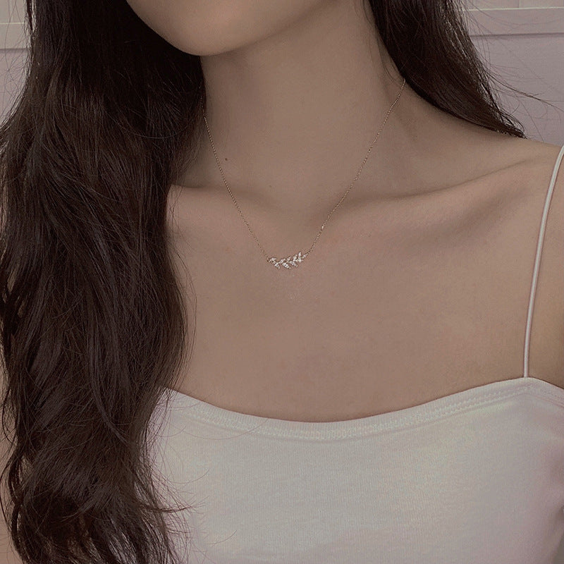 Leaf Sparkling Diamond Wheat Spike Necklace for Women