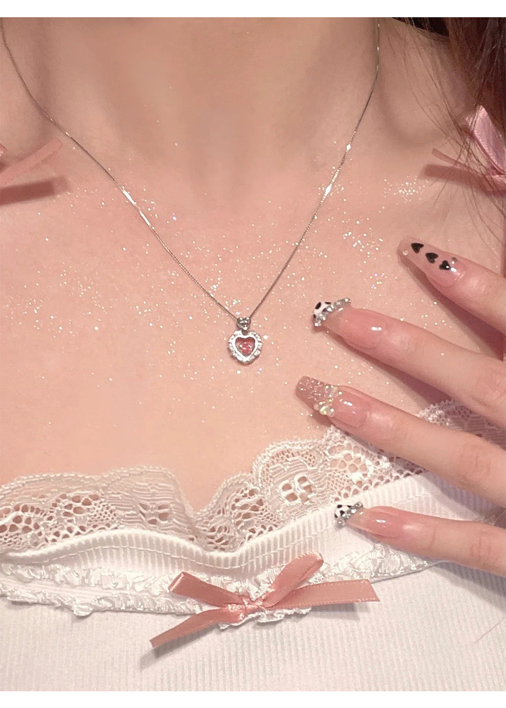 Smart Pink Diamond Heart Necklace for Women Wholesale