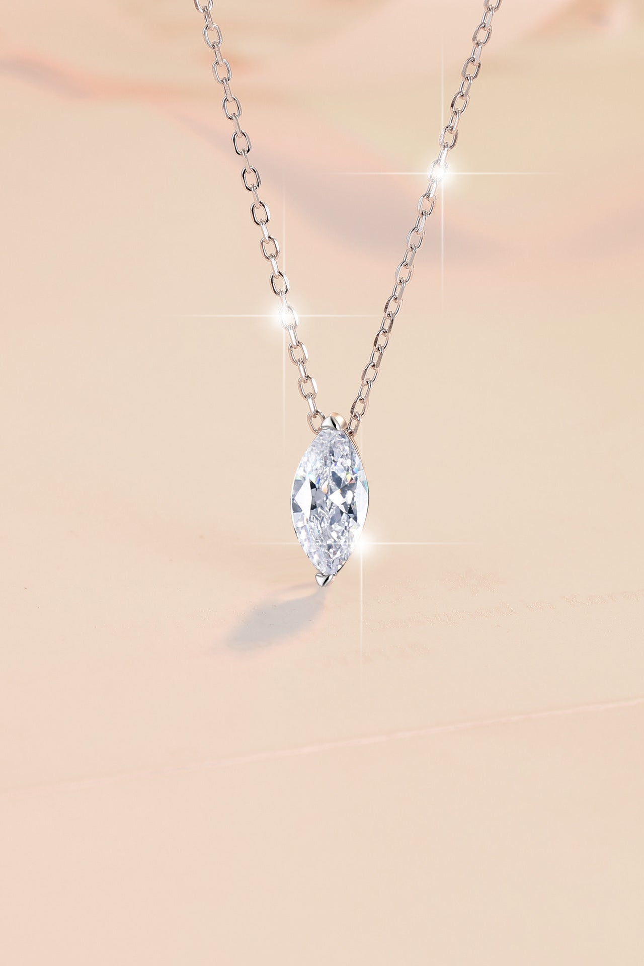 S925 Sterling Silver Necklace 1 Carat Marquise Moissanite Pendant 18K Gold Plated Clavicle Chain for Women