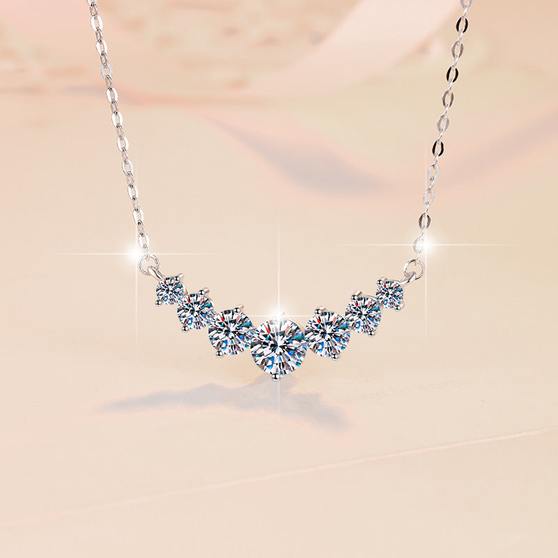 Moissanite Necklace for Women Seven Princess Pendant Light Luxury Versatile Fashion Jewelry Wholesale Cross-Border S925 Sterling Silver Collarbone Chain