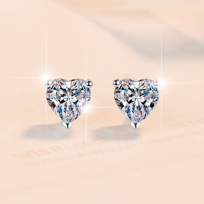 S925 Sterling Silver Earrings for Women Fashion Heart-Shaped Screw Thread Earrings One Carat Moissanite Jewelry