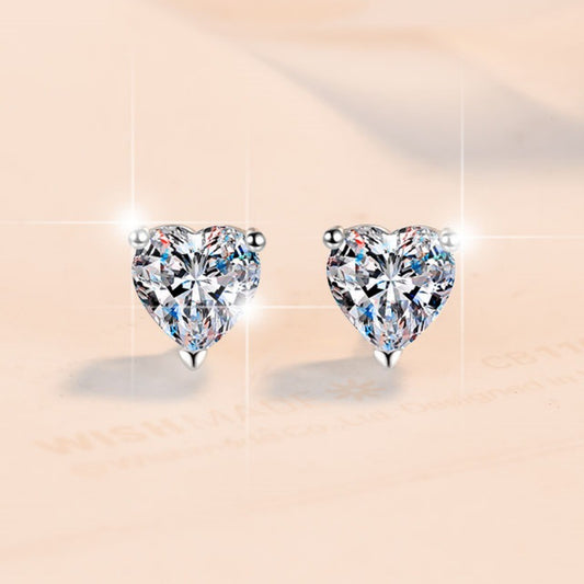 S925 Sterling Silver Earrings for Women Fashion Heart-Shaped Screw Thread Earrings One Carat Moissanite Jewelry