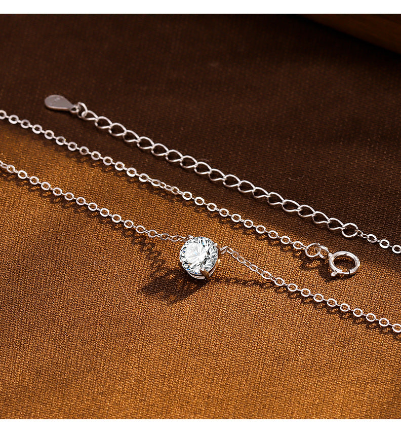 S925 Sterling Silver Four-Prong Round Zircon Nose Stud Necklace