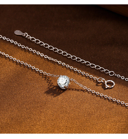 S925 Sterling Silver Four-Prong Round Zircon Nose Stud Necklace