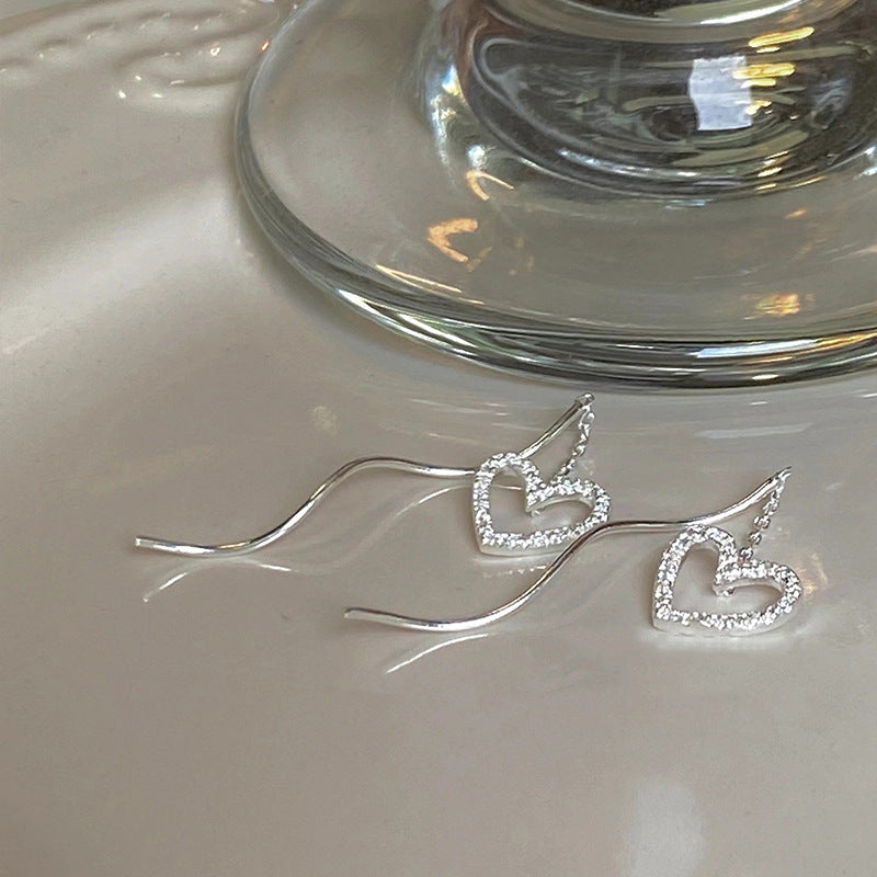 Long Hollow Heart Wave Threader Earrings for Women
