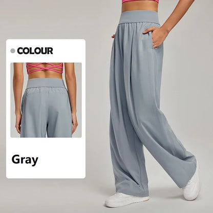 Spring Summer Straight Wide Leg Pants Women's High Waist Slimming Sports Trousers Breathable Draping Loose Casual Yoga Pants