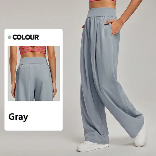 Spring Summer Straight Wide Leg Pants Women's High Waist Slimming Sports Trousers Breathable Draping Loose Casual Yoga Pants