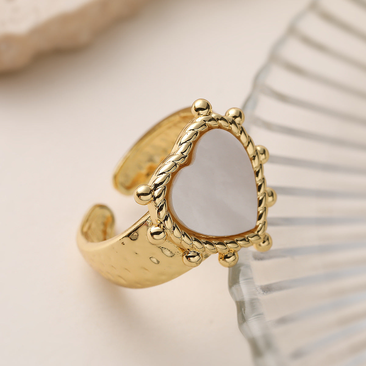 Vintage Copper Plated 18K Gold Zircon Heart Butterfly Geometric Open Ring for Women Personality Ring