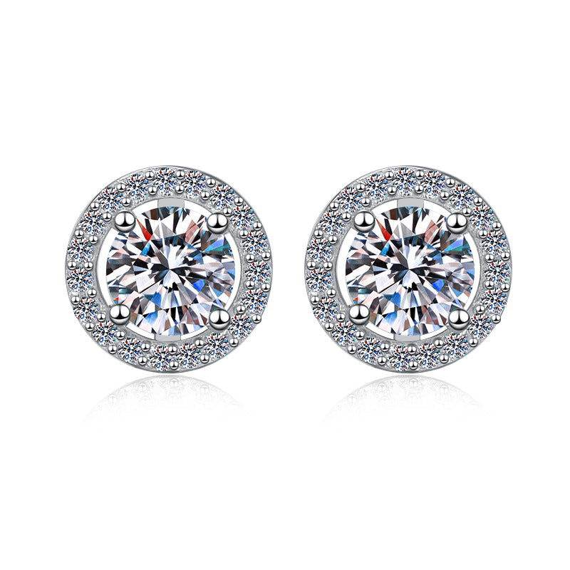 S925 Sterling Silver Women's Earrings 50 Points/1 Carat Round Bag Style Earrings Moissanite Jewelry