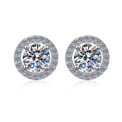 S925 Sterling Silver Women's Earrings 50 Points/1 Carat Round Bag Style Earrings Moissanite Jewelry