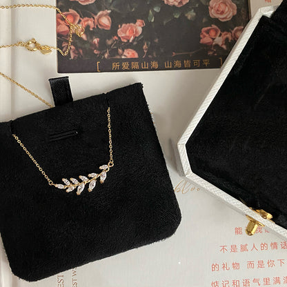 Leaf Sparkling Diamond Wheat Spike Necklace for Women
