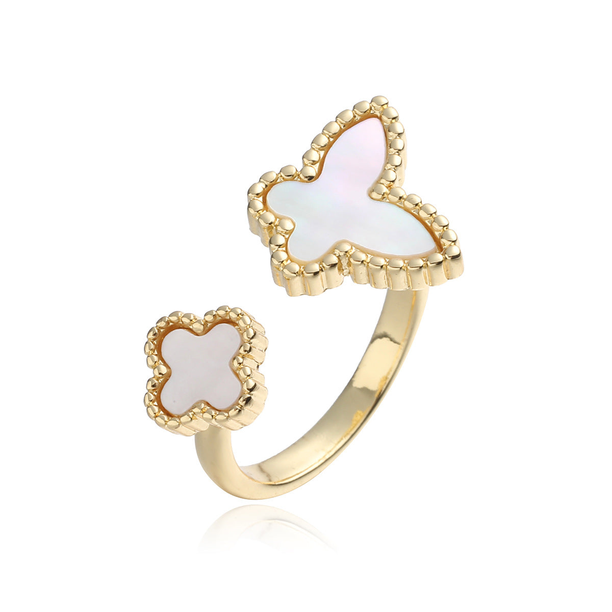 Vintage Copper Plated 18K Gold Zircon Heart Butterfly Geometric Open Ring for Women Personality Ring