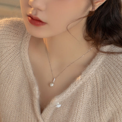 Long Strip Sparkling Diamond Pearl Necklace for Women
