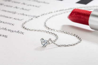 Single Diamond Heart Necklace for Women Student Hear