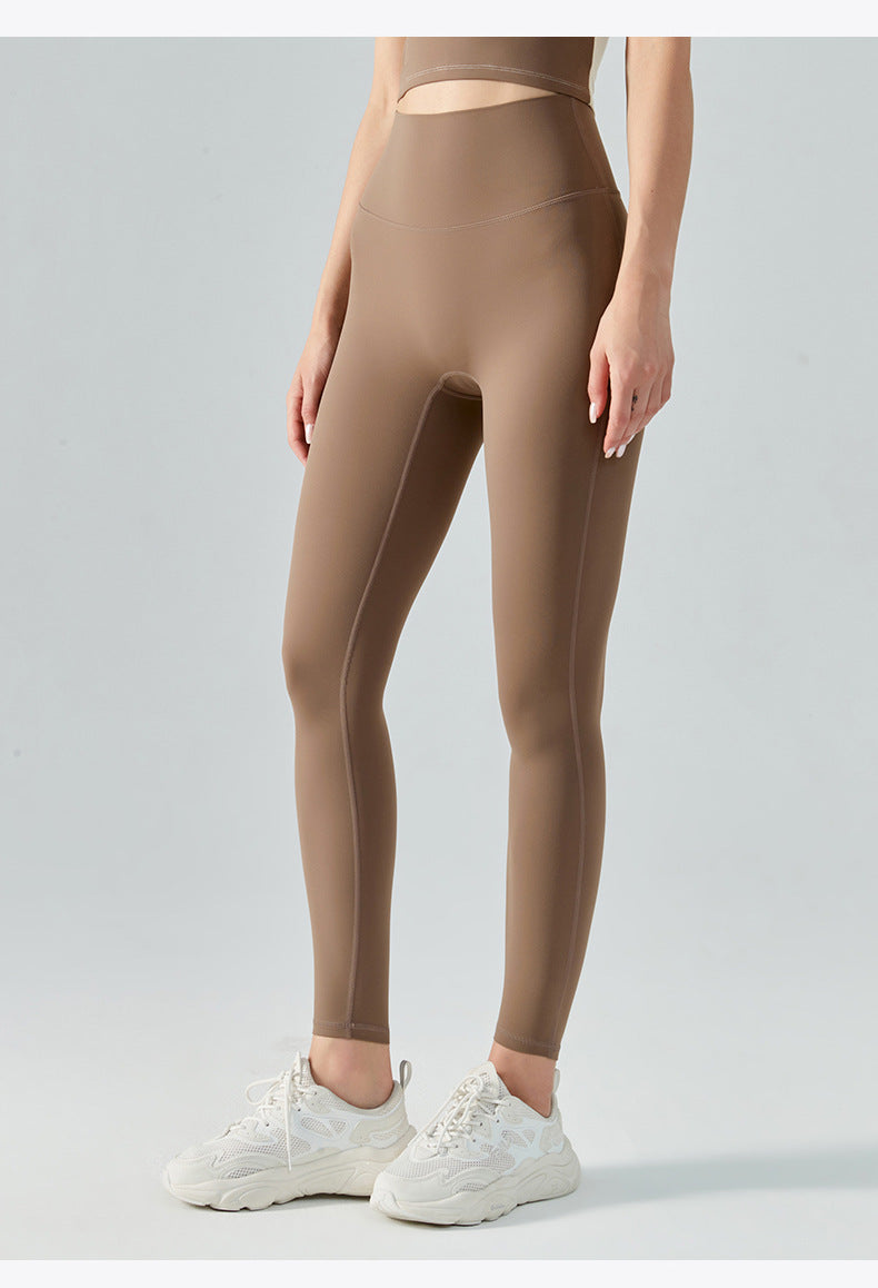 Women's High Waist Yoga Leggings - Double-sided Brushed Booty Lifting Fitness Pants for Running & Sports Green Brown White