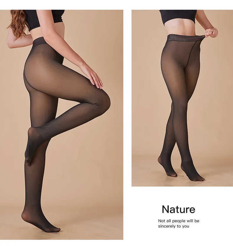 Women's Thermal Tights High Quality Transparent Skin Feeling Fleece Lined Winter Leggings Plus Size Opaque Pantyhose For Outdoor
