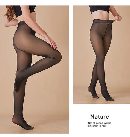Women's Thermal Tights High Quality Transparent Skin Feeling Fleece Lined Winter Leggings Plus Size Opaque Pantyhose For Outdoor