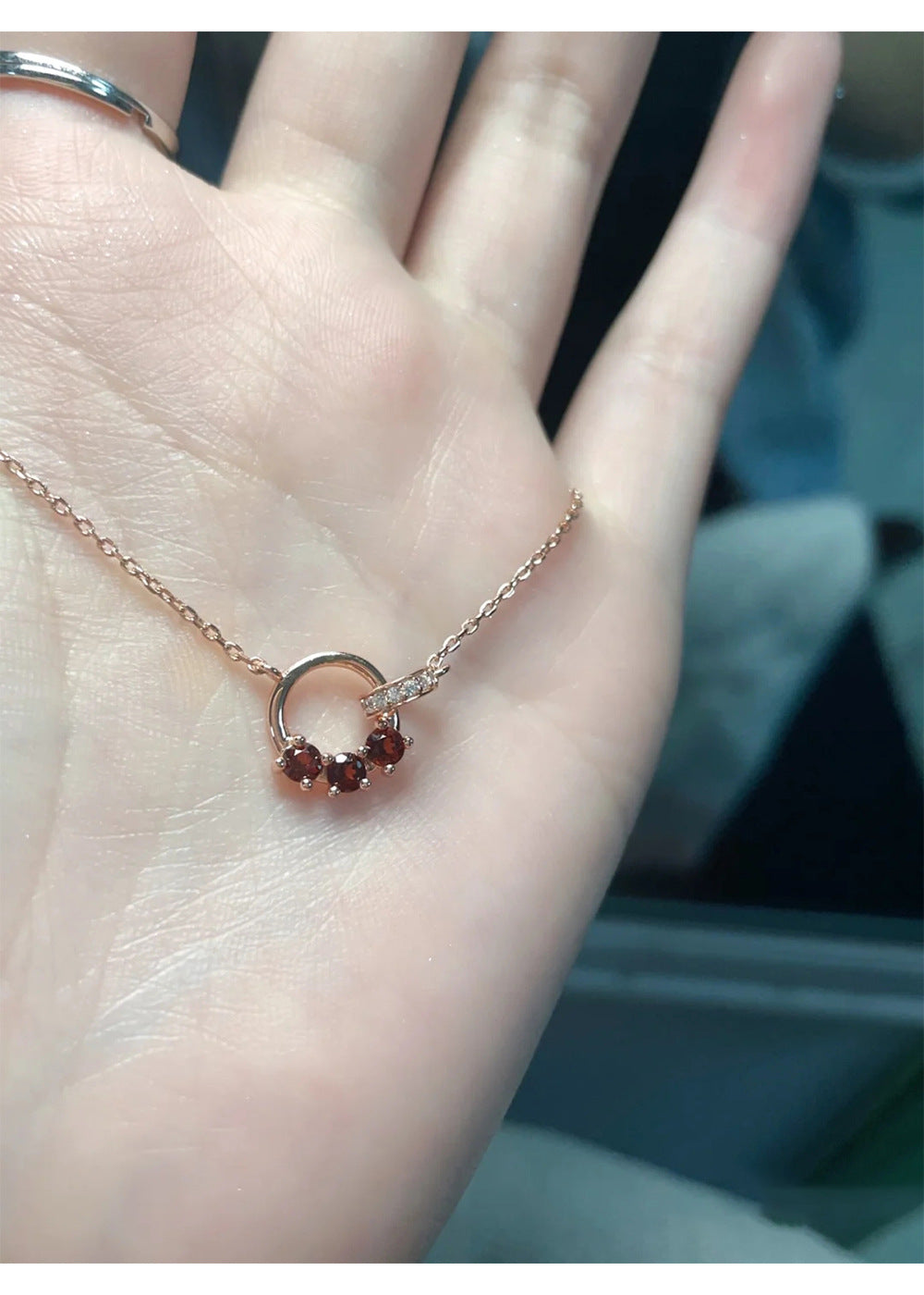 Interlocking Garnet Necklace for Women Chain Jewelry
