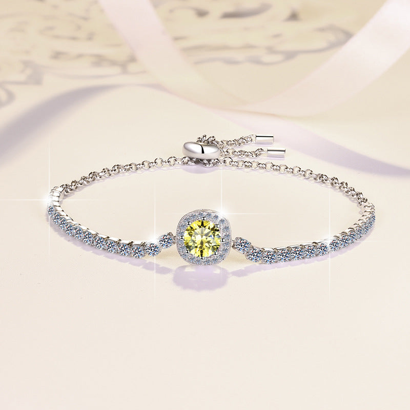 S925 Sterling Silver Bracelet for Women, Colorful Moissanite Star Bracelet