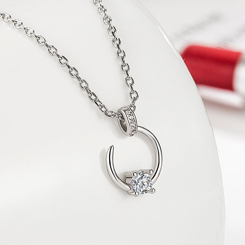 Sparkling Diamond Moon Necklace for Women