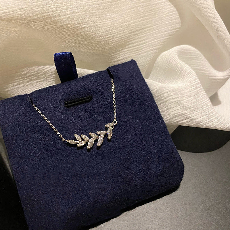Leaf Sparkling Diamond Wheat Spike Necklace for Women