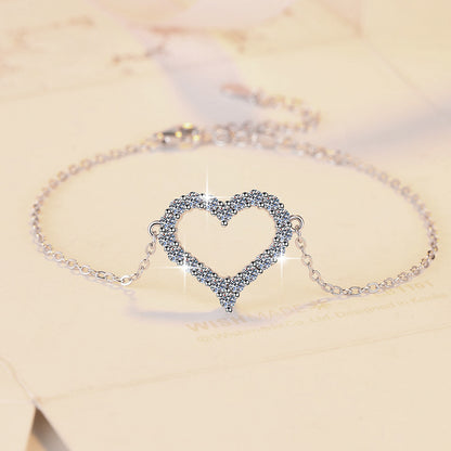 Korean Version Moissanite Bracelet S925 Sterling Silver Jewelry Heart-shaped Set Fashion Sweet Bracelet