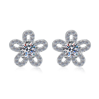 S925 Sterling Silver Earrings Floral Five-Leaf Clover Micro Pave Niche Design High-End Moissanite Women's Earrings