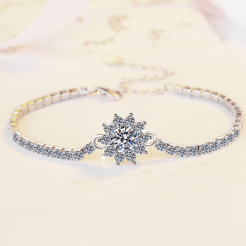 S925 Sterling Silver Bracelet Korean Version Light Luxury Fashion Personality Jewelry Manufacturer Cross-Border Sunflower Moissanite Jewelry Wholesale