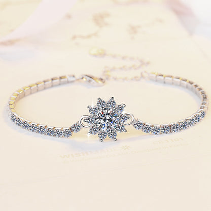 S925 Sterling Silver Bracelet Korean Version Light Luxury Fashion Personality Jewelry Manufacturer Cross-Border Sunflower Moissanite Jewelry Wholesale