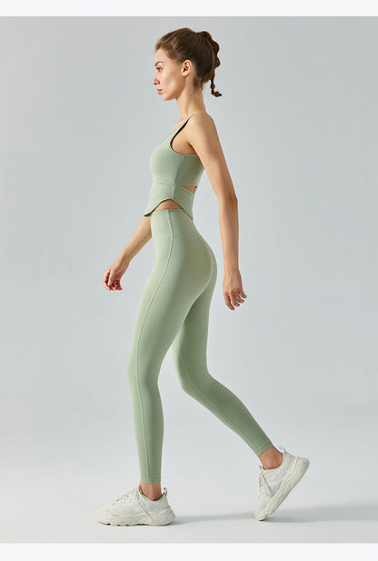 Women's High Waist Yoga Leggings - Double-sided Brushed Booty Lifting Fitness Pants for Running & Sports Green Brown White