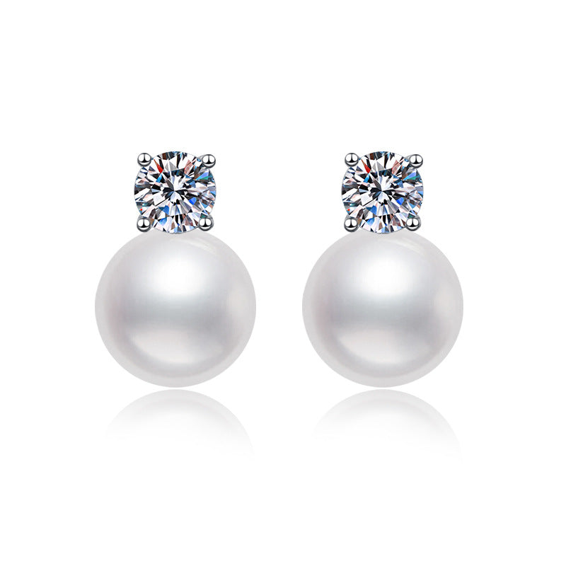 Moissanite Earrings High-end Fashion Freshwater Pearl Earrings Shell Pearl Elegant Simple Luxury S925 Sterling Silver Drop Earrings