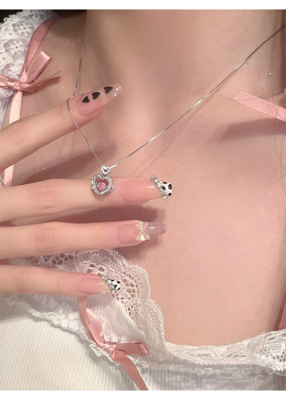 Smart Pink Diamond Heart Necklace for Women Wholesale
