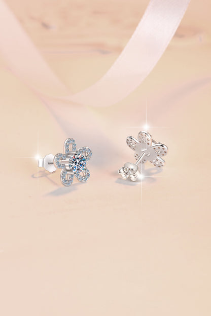 S925 Sterling Silver Earrings Floral Five-Leaf Clover Micro Pave Niche Design High-End Moissanite Women's Earrings