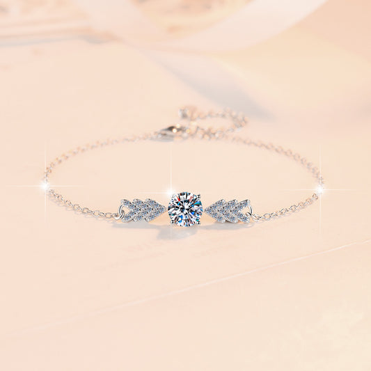 S925 Sterling Silver Bracelet Fashion Niche Design Angel Wing Jewelry Wholesale Moissanite
