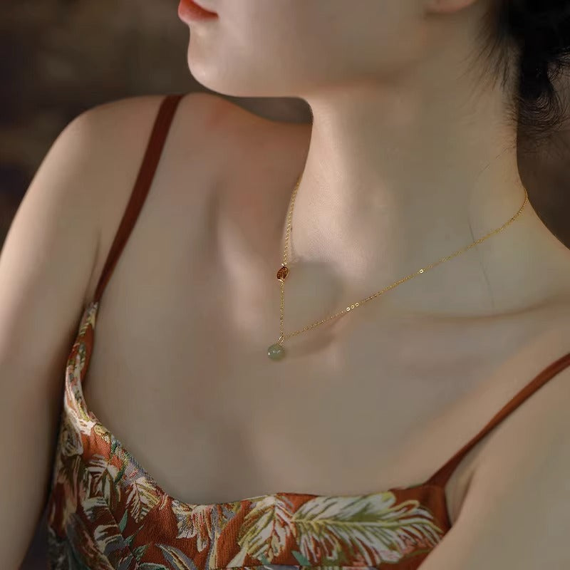 Fu Brand Double Happiness Money Hetian Jade Necklace for Women