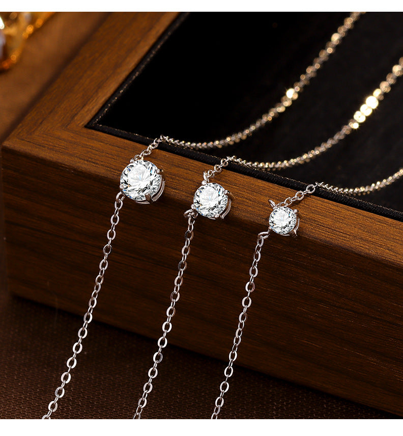 S925 Sterling Silver Four-Prong Round Zircon Nose Stud Necklace