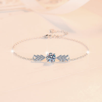 S925 Sterling Silver Bracelet Fashion Niche Design Angel Wing Jewelry Wholesale Moissanite