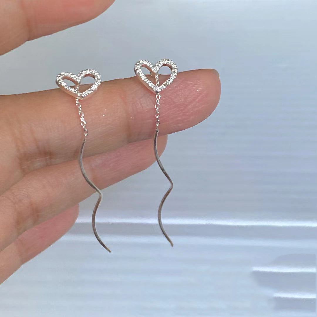 Long Hollow Heart Wave Threader Earrings for Women