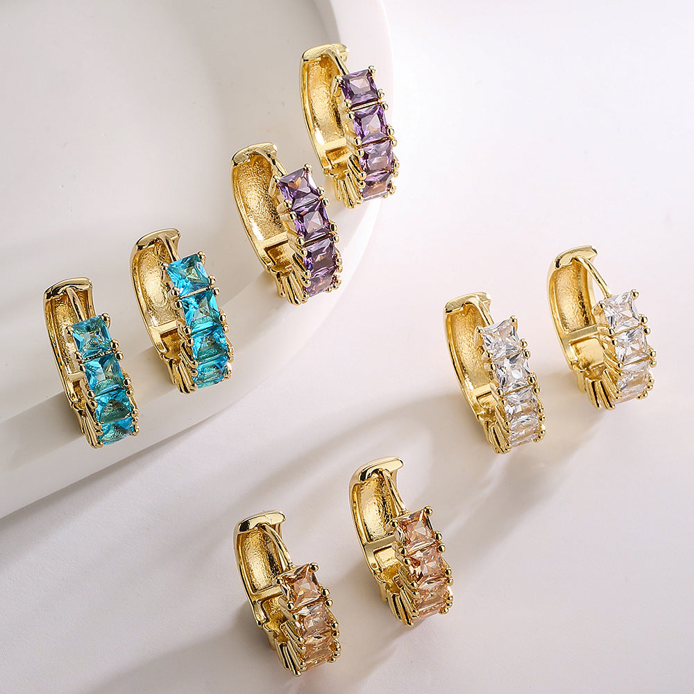 18K Gold Plated Copper Zircon Hoop Earrings for Women, High-End Vintage Earrings