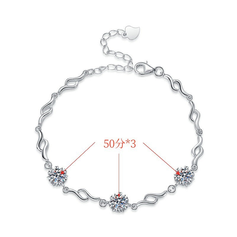 S925 Sterling Silver Bracelet for Women Fashionable High-end Six-claw Snowflake Pendant Korean Style Bangle